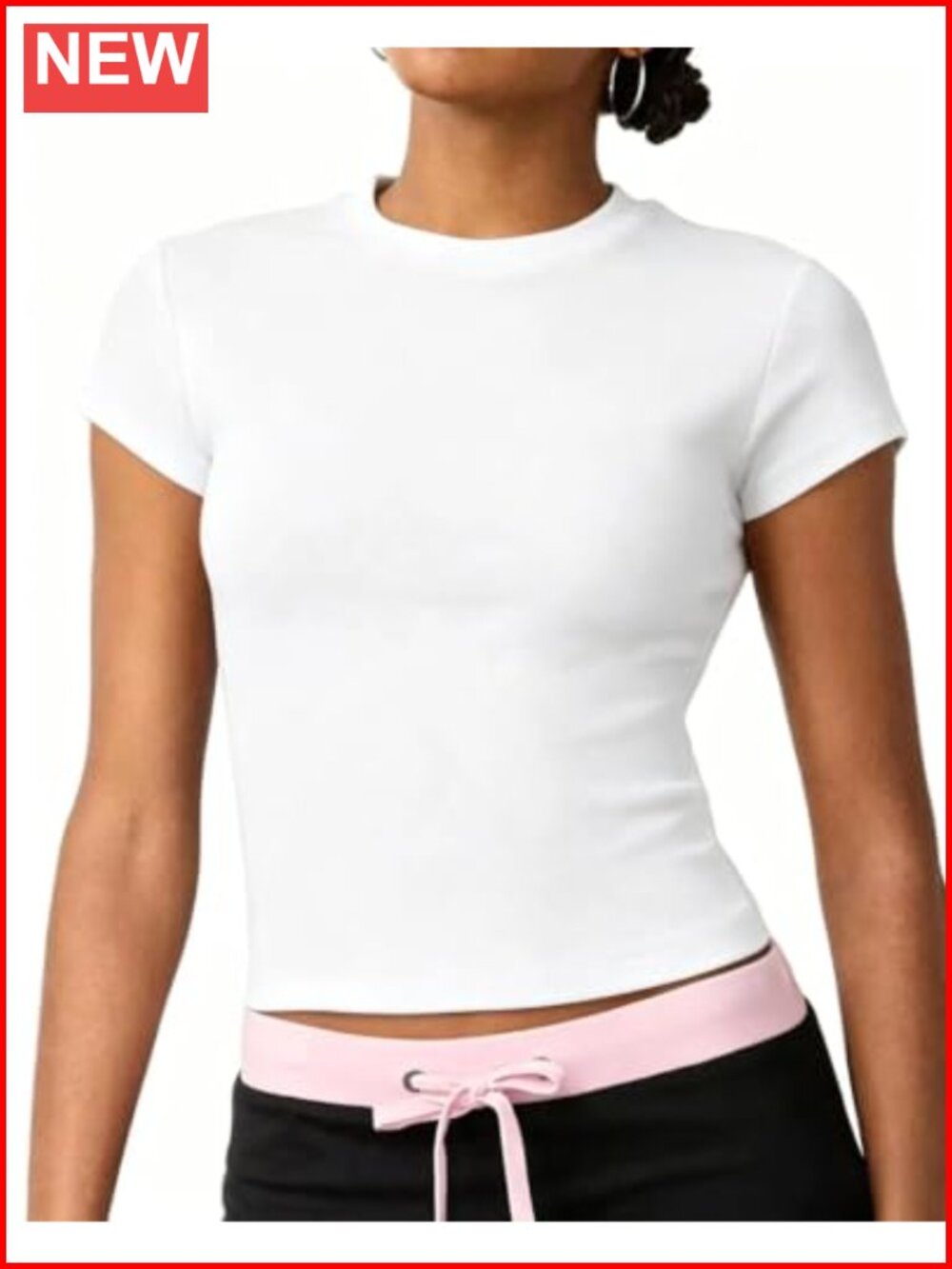 Womens Cotton Basic Crew Neck T-Shirt Y2K Cute Crop Top Baby Tee